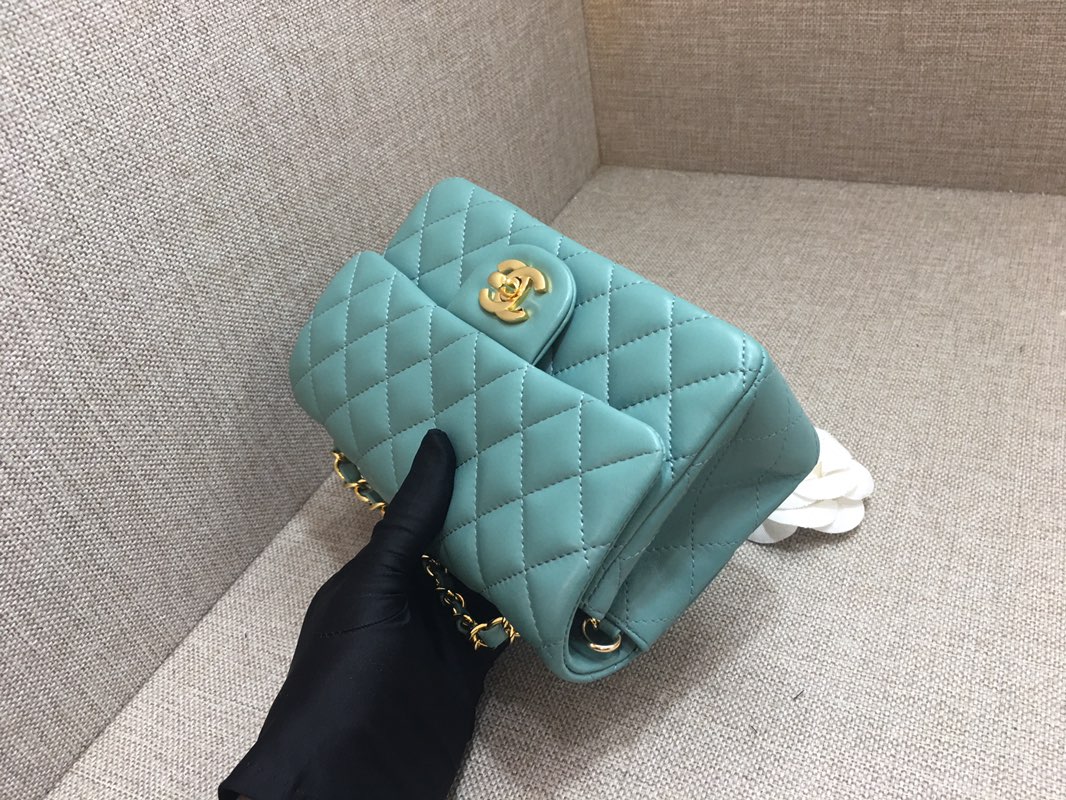 Small Classic Flap Lambskin Bag A01116 Peacock Blue/Gold